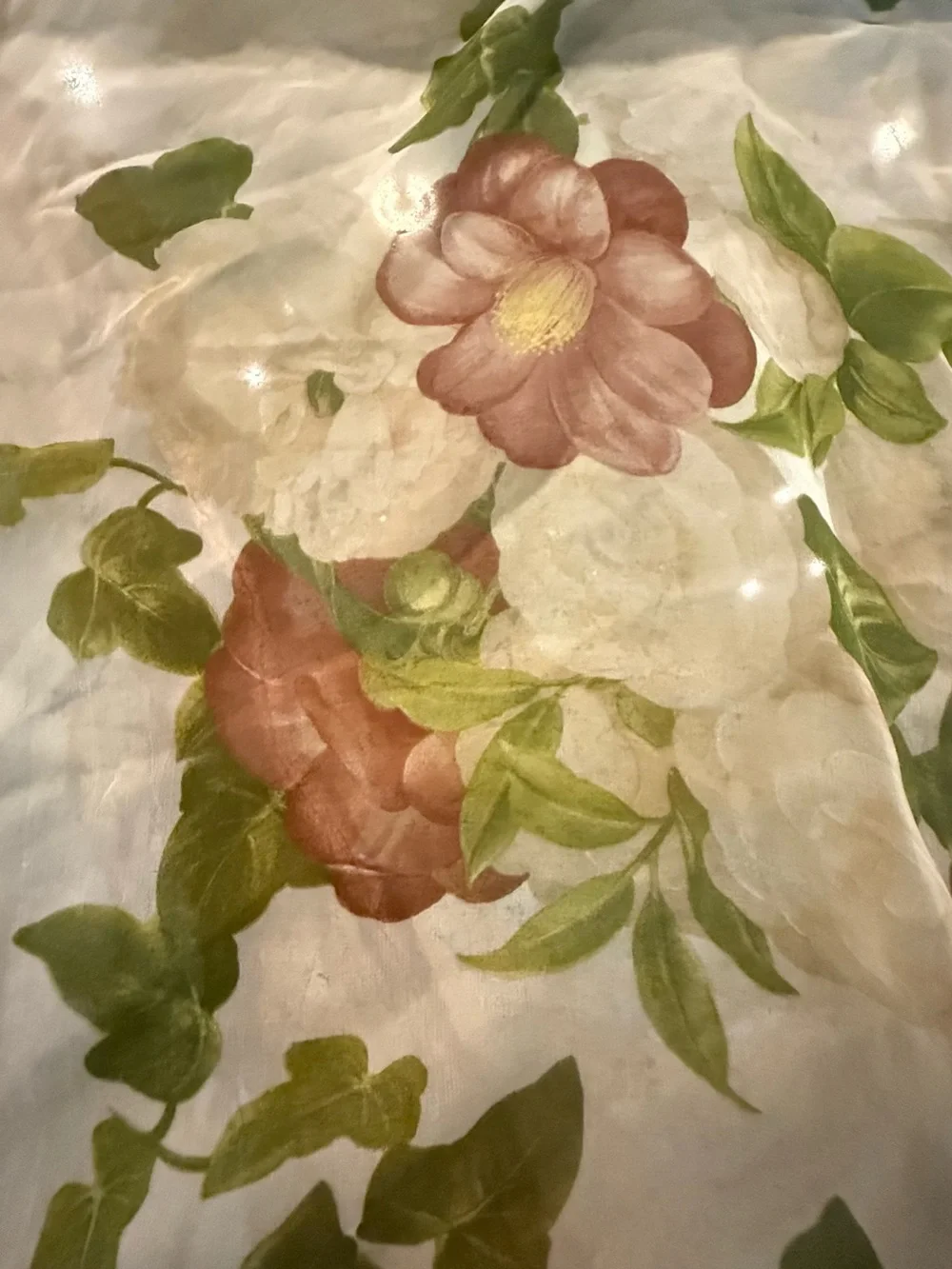 CHANEL White Silk Scarf with Green Floral Print